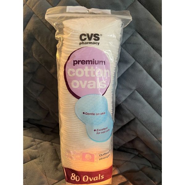 CVS COTTON OVALS 80 COUNT FOR NAIL POLISH REMOVAL, FACE CLEANING - NEW