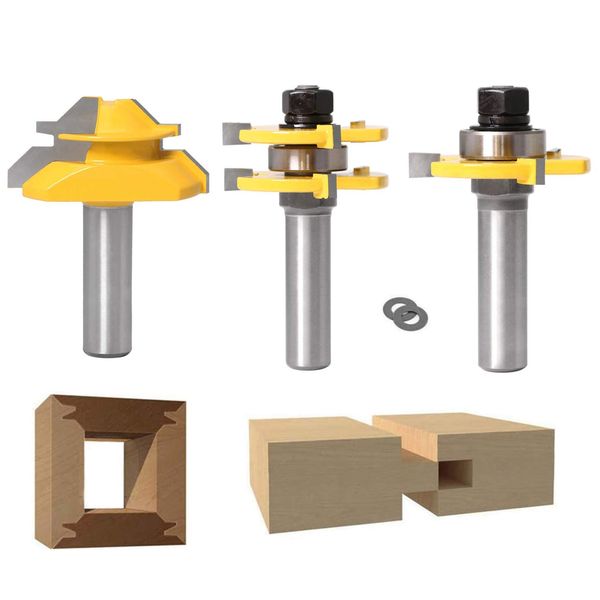 Lock Miter 45 Degree Joint Router Bits + 2Pcs Tongue and Groove Set [1/2-Inch], 45° Router Bit + Wood Milling Cutter Set 3 Teeth T Shape