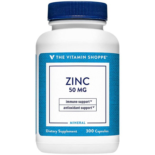 Zinc 50mg Supports Healthy Immune Function Eye Health, Highly Absorbable, Antioxidant Supplement Daily Serving, Gluten Dairy Free (300 Capsules) by The Vitamin Shoppe