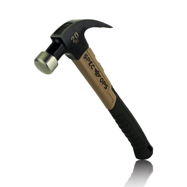 Spec Ops Tools Fiberglass Hammer, 20 oz, Smooth Face, Curved Claw, Shock-Absorbing Grip, 3% Donated to Veterans