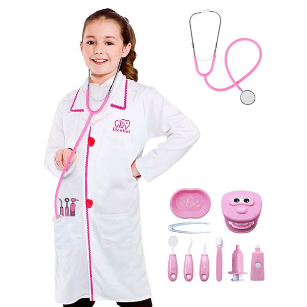 ANPHILE Kids Dentist Costume, Girls Dentist Costume Kids Doctor Costume Play Set for Halloween Career Day Dress Up