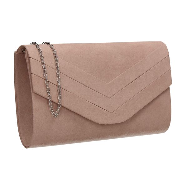 Olie Faux Suede Envelope Clutch Bag - Nude
