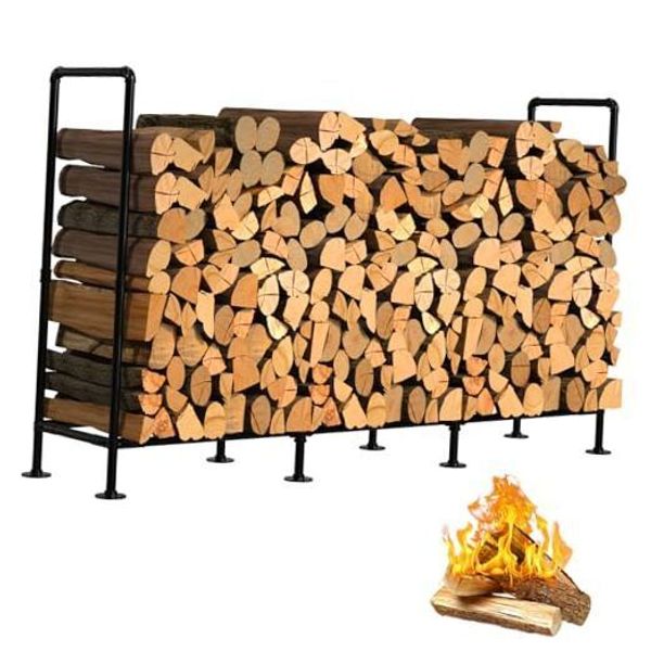 4ft Outdoor Indoor Firewood Rack, Metal Fireplace Log Holder for Fireplace