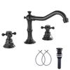 GGStudy Two Handles Three Holes Faucet 8-16 inch Widespread Bathroom Sink Faucet Oil Rubbed Bronze Basin Tap Mixer Supply Hose Included Matching Metal Pop Up Drain