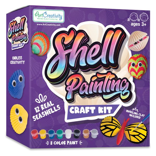 ArtCreativity 12 Seashell Painting Kit for Kids Ages 4-12 -Arts & Crafts for Boys Girls -Kids Craft Paint Kits Supplies, Birthday Party Gifts, Art Activities Toy for Kids 4 5 6 7 8 9 10 11 12 Year Old