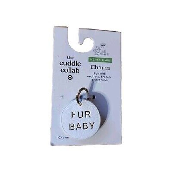 The Cuddle Collab Pet Charm; Gold Lettering Fur Baby, White Round Charm