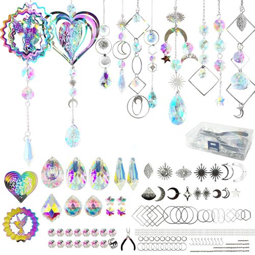 SNAIL GARDEN 217 PCS Crystal Suncatcher DIY Kit,Sun Catcher Making Supplies,Rainbow Window Prism Hanging Crystals,Colorful Ornament Pendant for Windows,Garden,Car,Bedroom Decor