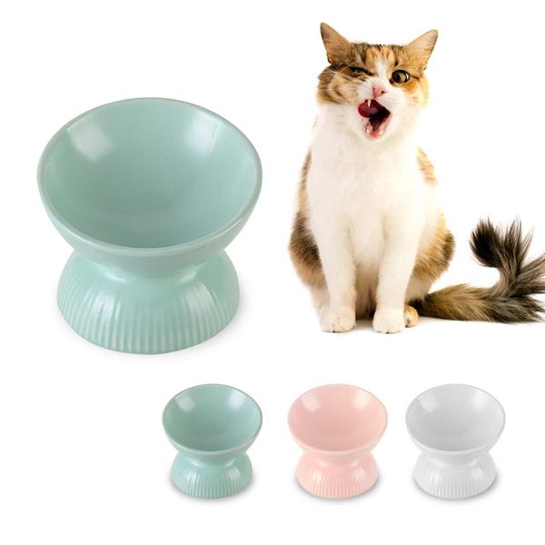 Raised Cat Food Bowls Ceramic - Tilted Elevated Cat Bowls Anti Vomiting - 4.9 in Small Cat Bowl for Dry Wet Food - Stress Free Shallow Cat Feeding Bowls for Whisker Fatigue - Dishwasher Safe - 4oz