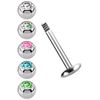 Labret Stecker Titan Piercing Set1 Stud 1,2 mm x 8 mm mit 5 Stein Kugeln