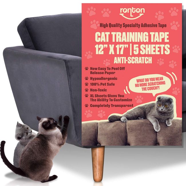 Ronton Cat Scratch Deterrent Tape - Anti Scratch Tape for Cats | 100% Transparent Clear Double Sided Training Tape | Pet & Kid Safe | Furniture, Couch, Door Protector (5 Sheet)