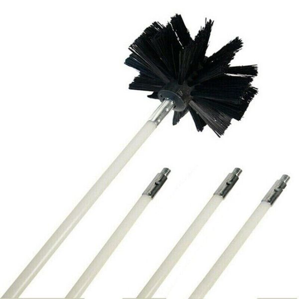 Chimney Sweeping Set Kit Rotary Sweep Brush Drain Rods Flue Cleaning Fireplace