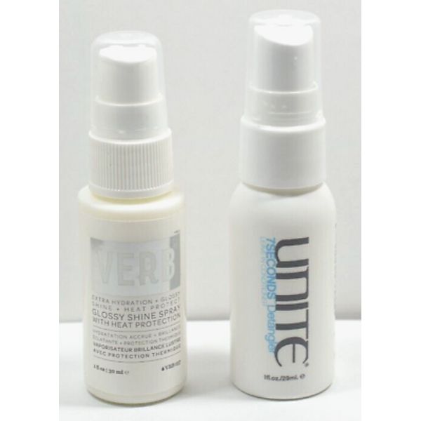 Unite 7 Seconds Detangler 1 oz. & Verb Glossy Shine Spray 1 oz. Travel Size  NEW