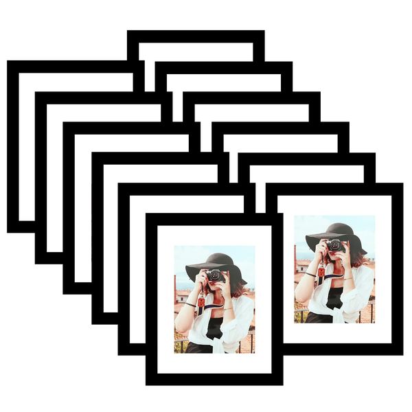 Picrit 8.5x11 Picture Frame Set of 12, Display 6x8 with Mat or 8.5 x 11 Without Mat, Photo Frames for Wall Mounting or Table Top Display, Black.