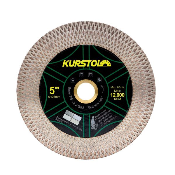 KURSTOL Diamant-Trennscheibe - 5"/125mm Dual-Purpose Diamanttrennscheibe,Angel Grinder Blade Arbor 7/8"-5/8" for Cutting and Grinding Ceramic Tiles,Porcelain,Granite,Marble