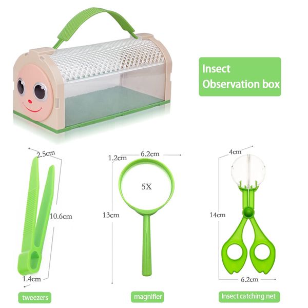 Bug Catcher Kit for Kids,Critter Habitat Box for Indoor/Outdoor Insect Collecting,Includes Carrying Handle and Easy-Access Door,with Bug Tong,Tweezer & Magnifying Glass,Gift for Boys and Girls