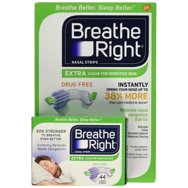 Breathe Right Extra Clear Nasal Strips Drug Free Sensitive (44 Extra Clear