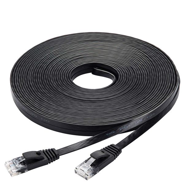 Ankuly LAN Cable, 20m Flat Cable, CAT6 Compliant, 1.5mm Thick, RJ45 Connector, Server, Enterprise, Commercial Category 6 Run Cable (Black) ..