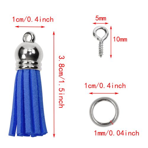 Mini Skater Keychain Tassels for Jewelry Making 10Pcs Silver Cap Suede Faux Leather Tassel Keychain Charms with 10Pcs Jump Rings and 10Pcs Screw Eye Pins (Royal-Blue)