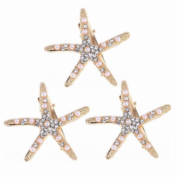 3Pcs Pearl Starfish Rhinestones Hair Clips Hair Barrette Headwear Bobby Pin Hairpin Headwear Bang Clamps Bridal Flower Girl Accessories for Women Girls