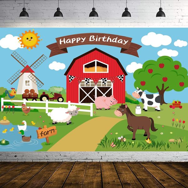 5x3ft Farm Backdrop Farm Birthday Party Supplies Farm Animal Party Decorations Supply Happy Birthday Large Farm Photography Backdrop Decor for Kid Birthday Party Baby Shower