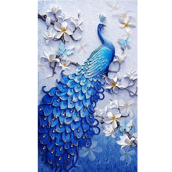 5D Diamond Art Painting Diamond Art Noble Blue Peacock Mosaic Art DIY Craft Kit Diamond Beads Painting Kit Popular Handmade Art Decoration for Adults, Kids, Beginners, Bead Art 30x40cm