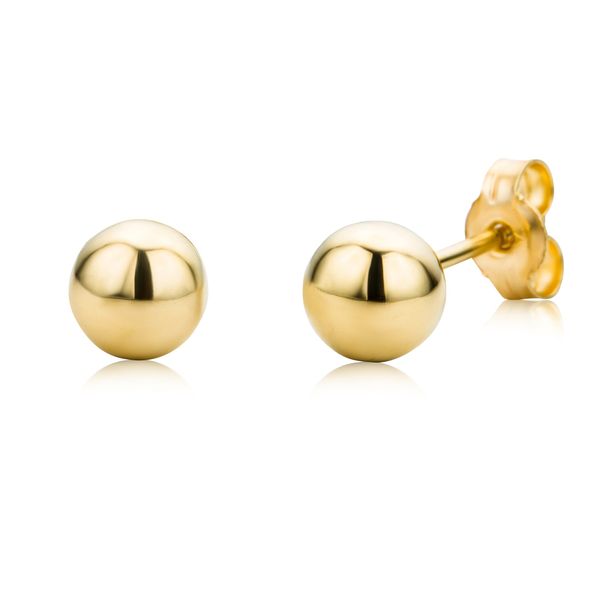 MIORE Gold Earrings for Women, Round Ball studs 5 x 5 mm, Real Gold 9ct 375 Yellow Gold Hypoallergenic Stud Earrings for Pierced Ears- Delivered in Jewellery Box