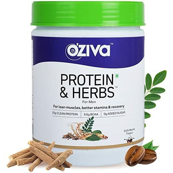 OZiva Protein & Herbs,MenwithMultivitamins,Ashwagandha,Brahmi,1.1 lbs,Cafe Mocha