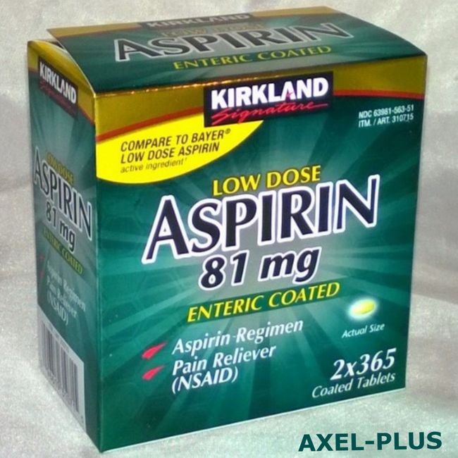 Kirkland 2 x 365 Tablets  Low Dose Aspirin 81mg Enteric Coated Pain Reliever