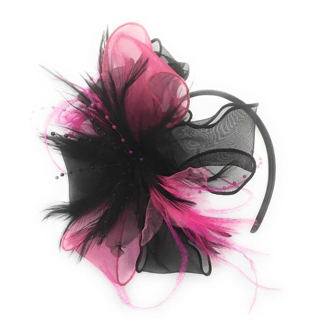 Caprilite Fashion Black and Fuchsia Pink Feather Fascinator Headband Wedding Ascot Races Ladies