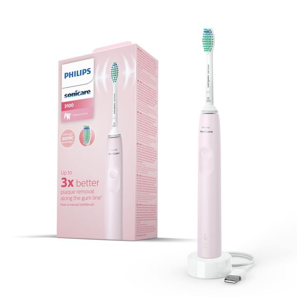 Philips Sonicare 3100 Series Sonic Electric Toothbrush with Pressure Sensor and BrushSync Replacement Reminder, HX3671/11, Sugar Rose