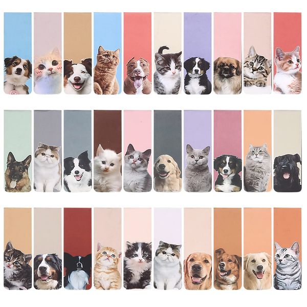 30 PCS Magnetic Bookmarks, Cats and Dogs, Magnetic Page Holder Markers, Office Reading School Bookmarks for Kids Student Teacher (Animals)