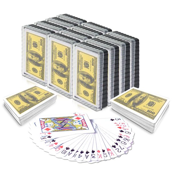 Gamie 100 Dollar Bill Playing Cards - Pack of 12 Decks - Individually Shrink Wrapped - Game Cards for Poker, Kids, Adults - Birthday Party Favor for Girls and Boys - Great Gift Idea