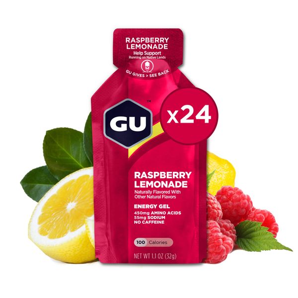 GU Energy Original Sports Nutrition Energy Gel, Vegan, Gluten-Free, Kosher, and Dairy-Free On-the-Go Energy for Any Workout, 24-Count, Raspberry Lemonade