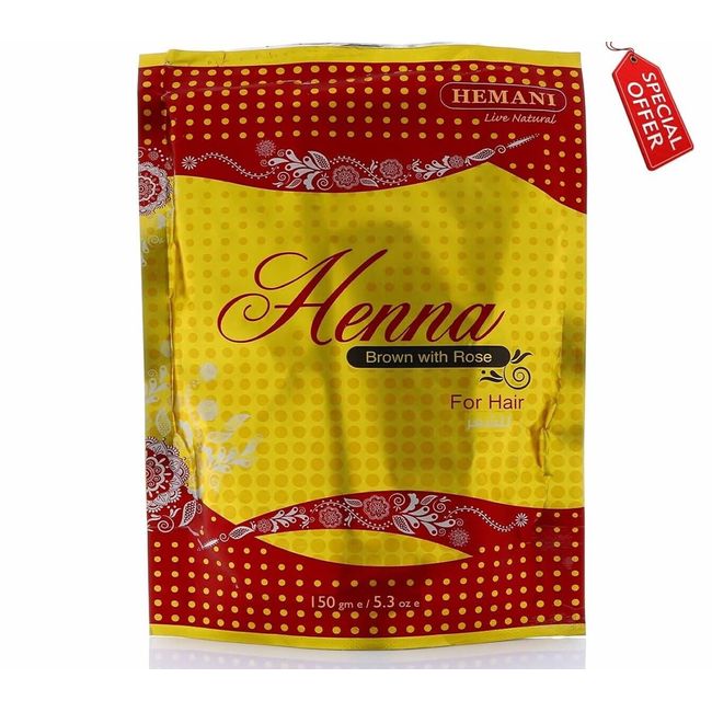 Hemani Henna Brown Color with Rose Natural hair Dye Powder 150g