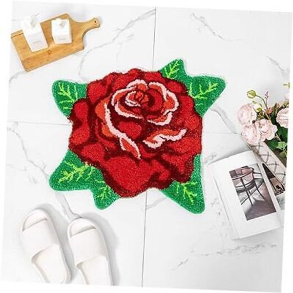 Bathroom Rugs Cute Rose Flower Shaped Bath Mat Green Leaf Decor Bath 1 Rose Red