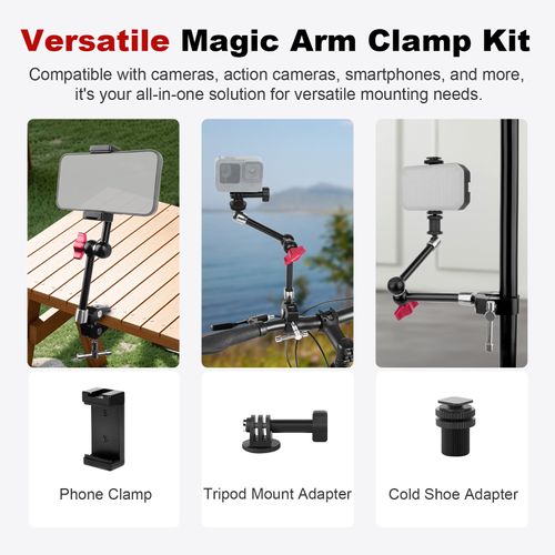 Mechrig 11" Articulating Magic Arm Clamp Mount, Magic Arm Camera Mount with Super Clamp, Magic Arm Crab Clamp for DSLR Action Camera Monitor Video Light, Max. Load 4.4lbs for Table & Tube (SY009)