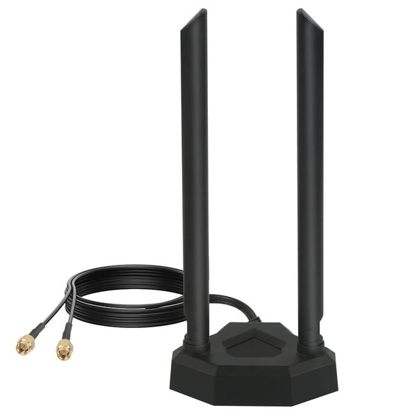 Nelawya Dual Band WiFi Antenna 8dBi 2.4GHz 5GHz 5.8GHz Magnetic Base RP-SMA Adapter Indoor Antenna Compatible with WiFi Security Card WLAN PCI Wireless Router Bluetooth TP-Link Dlink