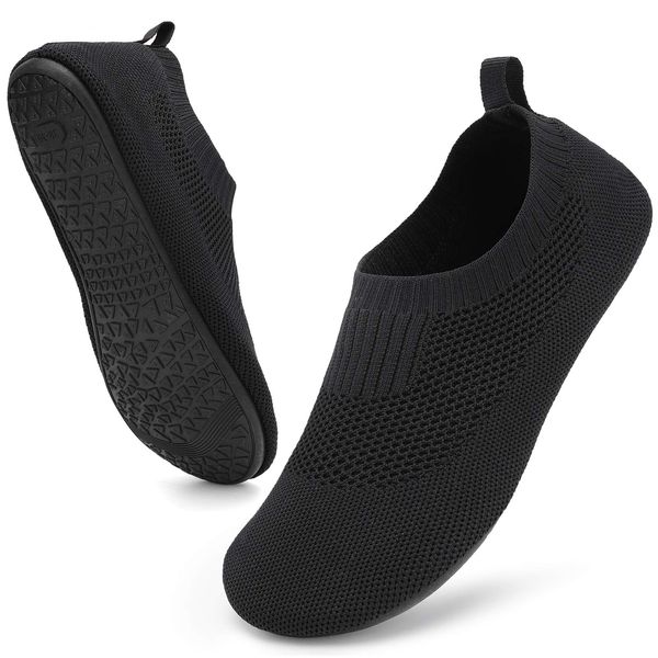 STQ Hausschuhe Damen Pantoffeln Yoga Bequem Hüttenschuhe Mesh Atmungsaktiv Rutschfest Slipper Alles Schwarz 42/43