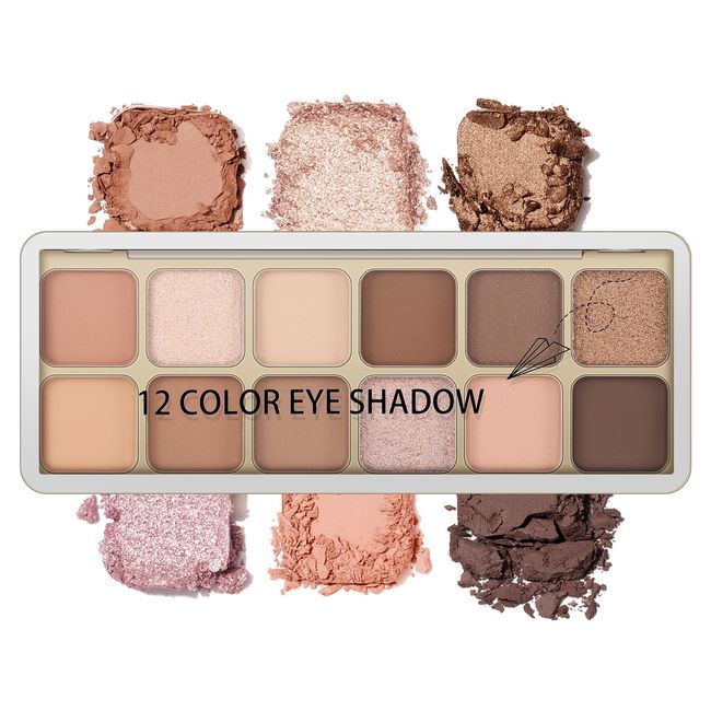 Boobeen 12 Shades Eyeshadow Palette Makeup, Blendable High Pigmented Eye Shadow for Natural Eye Look, Neutral Nudes Eye Shadow Makeup for Women, Create Matte and Shimmer Finishes, All Day Wear