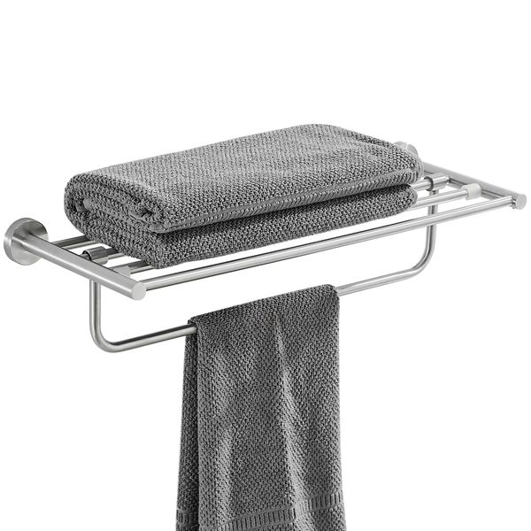 VOLPONE Bathroom Towel Rack，Stainless Steel Towel Shelf with Towel Bar 24-Inch Towel Holder for Bathroom Wall Mounted Towel Storage Organizer for Bathroom & Lavatory（Brushed Silver）