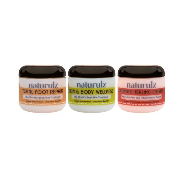 Naturulz Bundle (3pc) and Save- Complete care for Discomfort, Foot and Skin Health-Ultimate Healing Cream, Total Foot Repair & Skin & Body Wellness All-Natural 'NO JUNK' Formulas