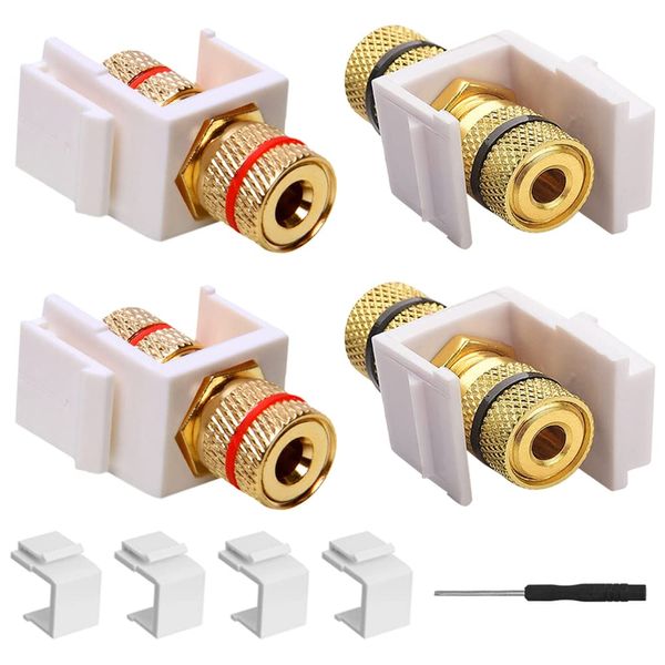 Xiatiaosann Banana Plug Keystone Jack Insert, Audio Speaker Keystone Connector Black & Red Ring Screw Type for Inline Coupler Binding Post Insert, Blank Keystone Jack Insert, Screwdriver (9pcs)