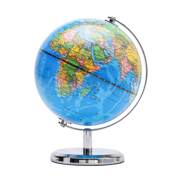 Exerz 20cm World Globe Political Map - Educational Globes Geographic - Stainless Steel Arc and Base - School Home (20cm diameter)