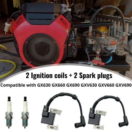 2pcs Ignition Coil GX630 GX660 GX690 replace 30500-Z6L-043 With 2pcs Spark Plugs for Honda GXV630 GXV660 GXV690 replace 30500-Z6L-033 30500-Z6L-003 30500-Z6L-013 30500-Z6L-023
