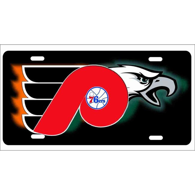 Philadelphia Sport Teams Combined Logo on Black Backgound Novelty License Plate Decorative Vanity Car Tag