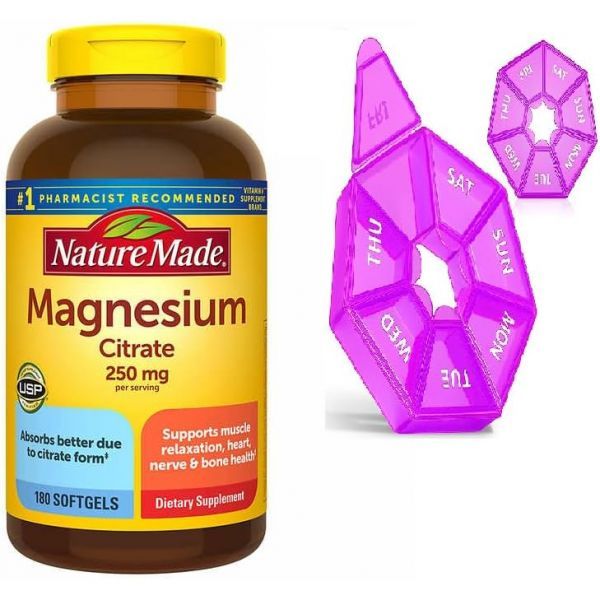 Textila Nature Made Magnesium Citrate 250mg 180 Softgels Weekly Pill Organizer Bundle