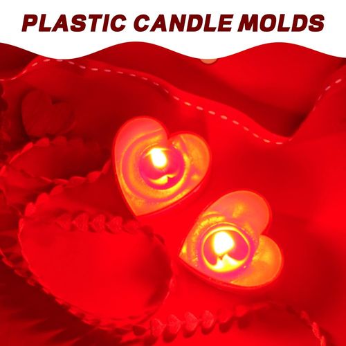 Operitacx 30 Pcs Heart Shaped Tea Light Candle Cups with Wicks Plastic Clear Love Heart Candle Wax Tins Jars Cases for DIY Candle Making Valentine's Day Decoration