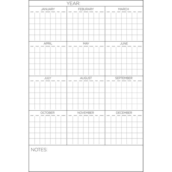 WallPops WPE2713 Yearly Calendar, White & Off-White 24 inch x 36 inch