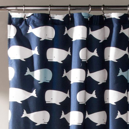 Lush Decor Whale Shower Curtain - Fabric Ocean Fish Animal Print Design for Kids, 72" x 72", Navy