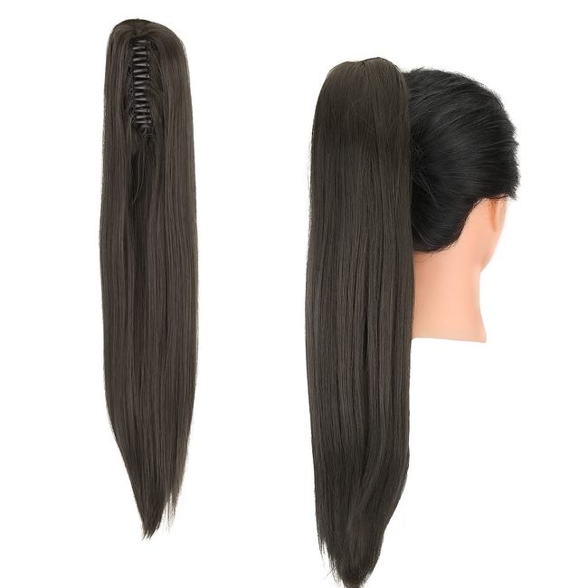 Gairyan Ponytail Extensions 54cm Claw on Pferdeschwanz Haarteil Klammer Clip in Extensions Zopf Gerade Glatt Lang Haarteil Zopf Synthetik Haar Haarverlängerung für Frauen (Dunkelbraun)